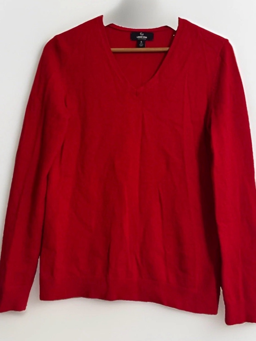 Lands' End Vibrant Red V-Neck Sweater 100% cashmere size S(6-8)
